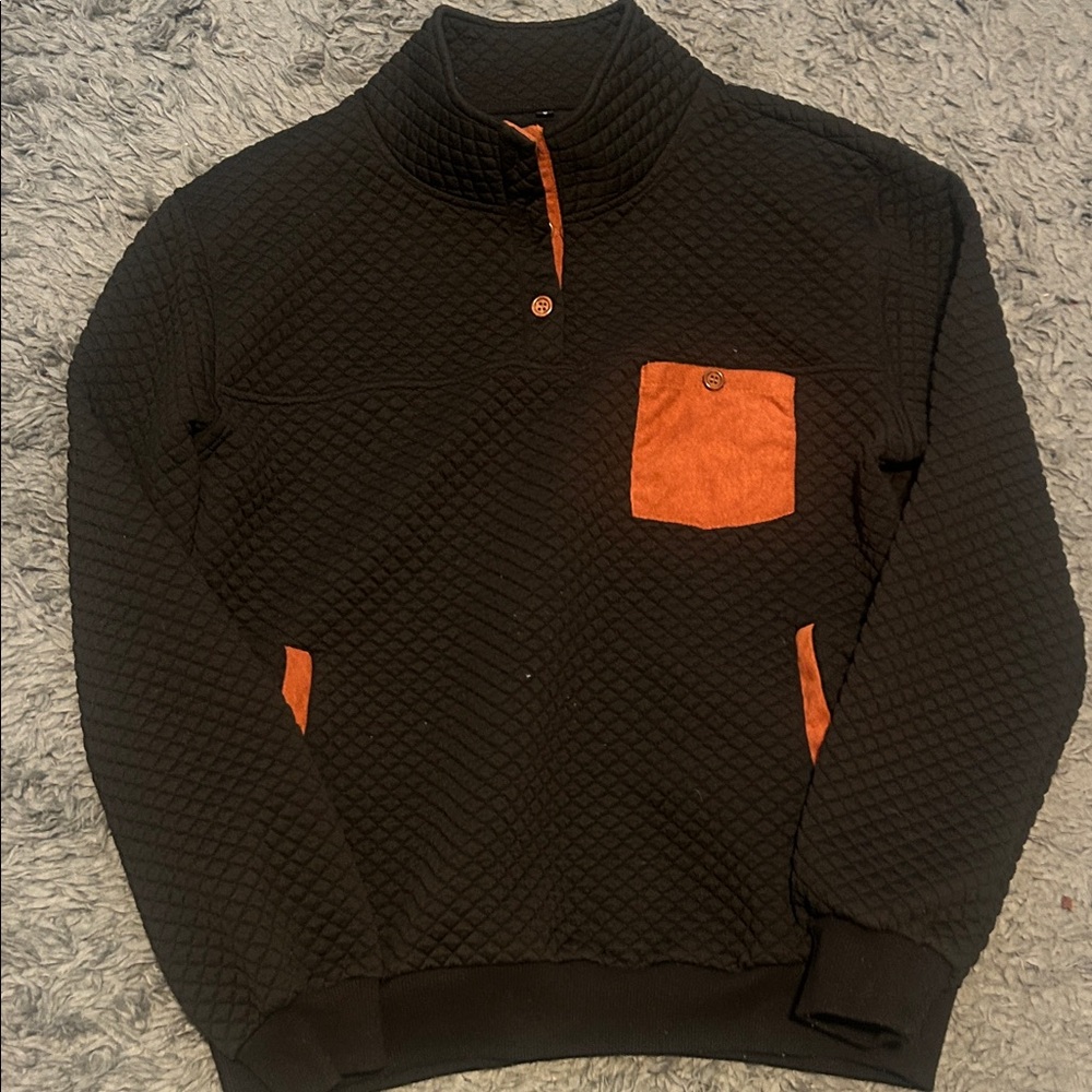 Men's Black and Orange Quilted Sweater
